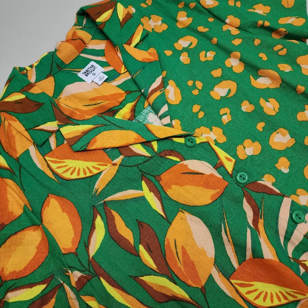 Tabitha Brown Tropical Collared Button Down Shirt Women's Extra Small - Picture 6 of 8
